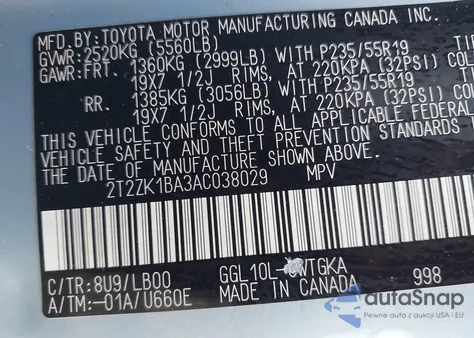 2010 Lexus Rx 350 из США, поврежденный, VIN 2T2ZK1BA3AC038029